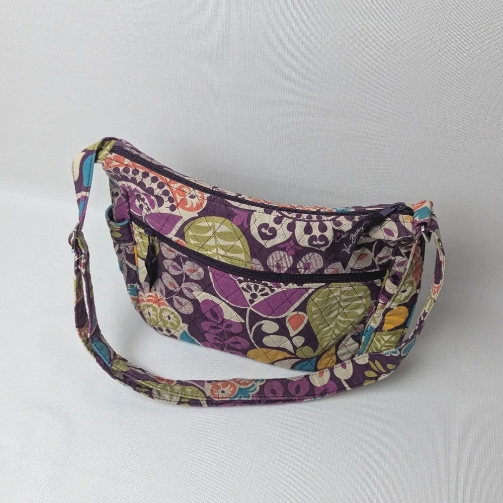 Vera Bradley Plum Crazy Quilted Cotton Crossbody Bag Purple Floral Adjustable